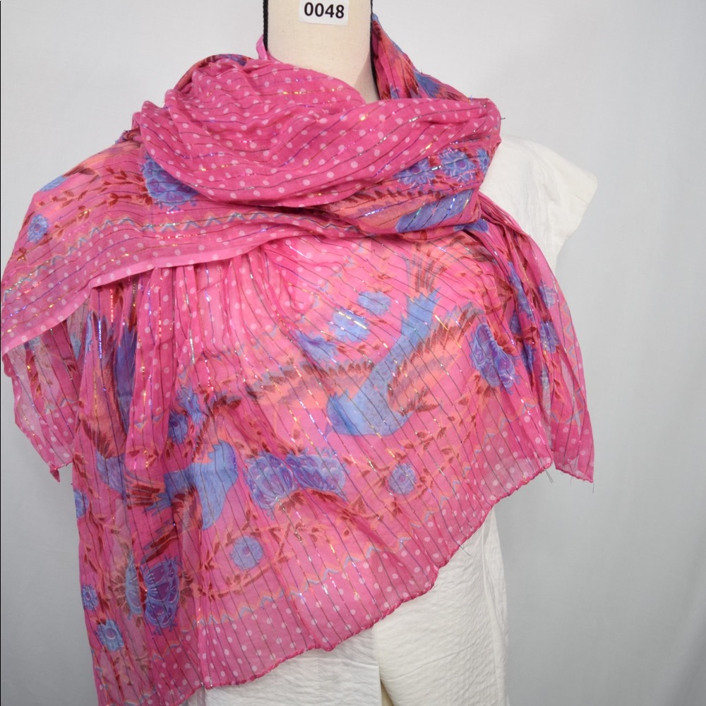 #48. Pink shawl/scarf with bird flower design